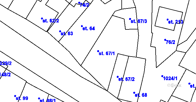 Parcela st. 67/1 v KÚ Panenský Týnec, Katastrální mapa