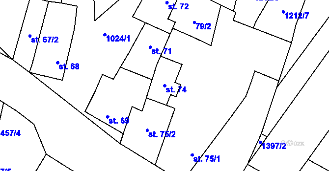 Parcela st. 74 v KÚ Panenský Týnec, Katastrální mapa