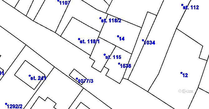 Parcela st. 115 v KÚ Panenský Týnec, Katastrální mapa