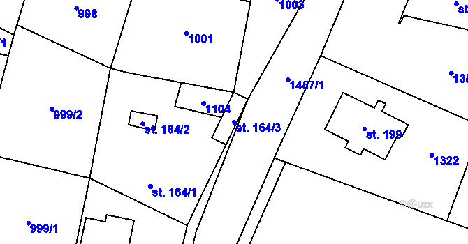 Parcela st. 164/3 v KÚ Panenský Týnec, Katastrální mapa