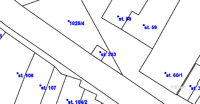 Parcela st. 203 v KÚ Panenský Týnec, Katastrální mapa