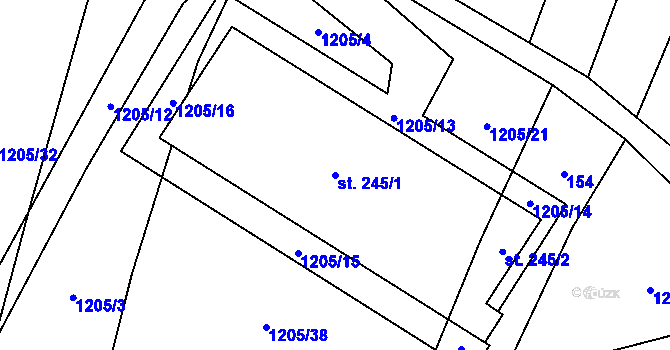 Parcela st. 245/1 v KÚ Panenský Týnec, Katastrální mapa