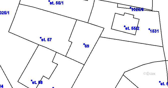 Parcela st. 69 v KÚ Panenský Týnec, Katastrální mapa