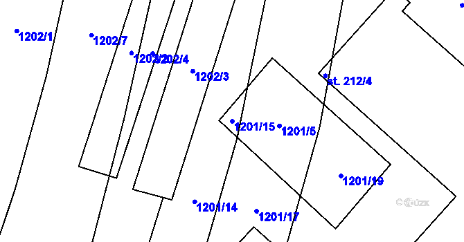 Parcela st. 1201/15 v KÚ Panenský Týnec, Katastrální mapa