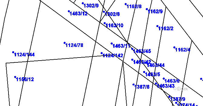 Parcela st. 1124/142 v KÚ Panenský Týnec, Katastrální mapa