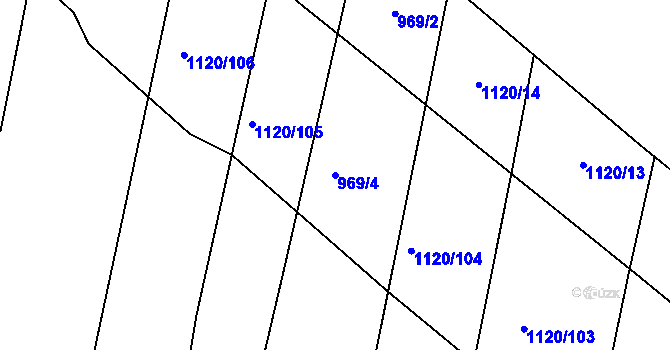 Parcela st. 969/4 v KÚ Panenský Týnec, Katastrální mapa