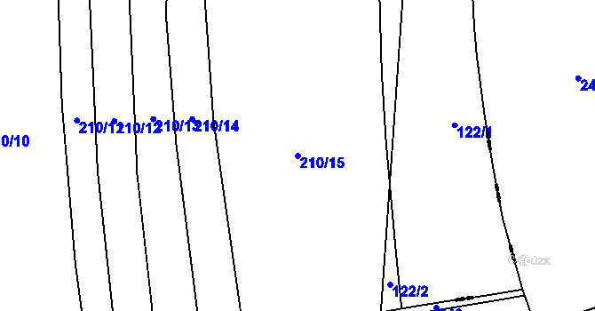 Parcela st. 210/15 v KÚ Úherce u Panenského Týnce, Katastrální mapa
