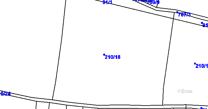 Parcela st. 210/18 v KÚ Úherce u Panenského Týnce, Katastrální mapa