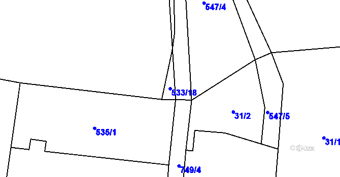 Parcela st. 533/18 v KÚ Úherce u Panenského Týnce, Katastrální mapa