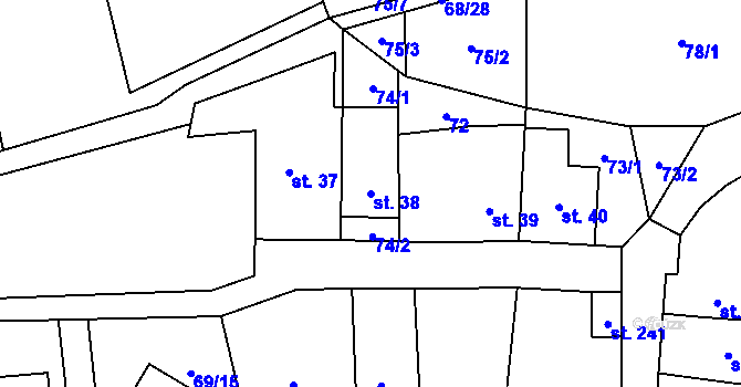 Parcela st. 38 v KÚ Žerotín u Panenského Týnce, Katastrální mapa