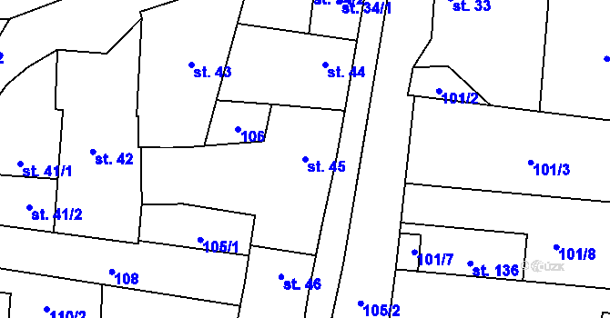 Parcela st. 45 v KÚ Žerotín u Panenského Týnce, Katastrální mapa