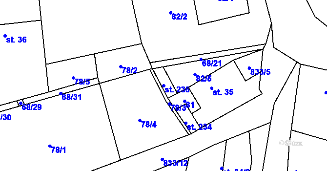 Parcela st. 235 v KÚ Žerotín u Panenského Týnce, Katastrální mapa