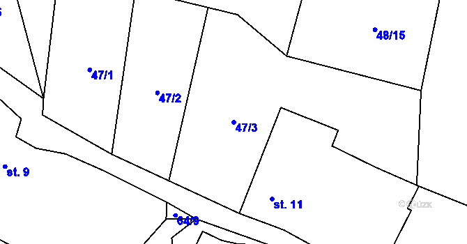 Parcela st. 47/3 v KÚ Žerotín u Panenského Týnce, Katastrální mapa