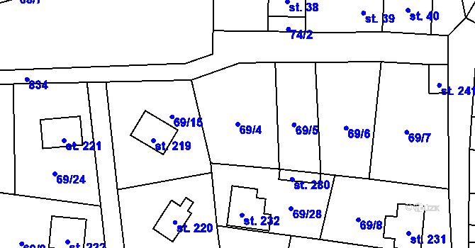 Parcela st. 69/4 v KÚ Žerotín u Panenského Týnce, Katastrální mapa