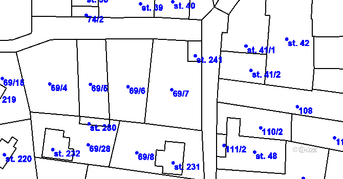 Parcela st. 69/7 v KÚ Žerotín u Panenského Týnce, Katastrální mapa