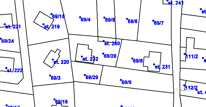 Parcela st. 69/28 v KÚ Žerotín u Panenského Týnce, Katastrální mapa