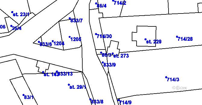 Parcela st. 86/3 v KÚ Žerotín u Panenského Týnce, Katastrální mapa