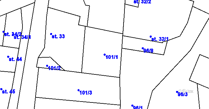 Parcela st. 101/1 v KÚ Žerotín u Panenského Týnce, Katastrální mapa