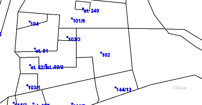 Parcela st. 102 v KÚ Žerotín u Panenského Týnce, Katastrální mapa