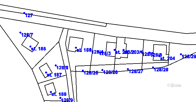 Parcela st. 128/3 v KÚ Žerotín u Panenského Týnce, Katastrální mapa