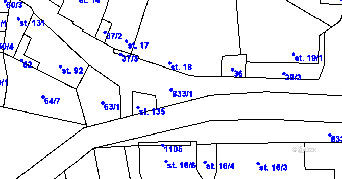 Parcela st. 833/1 v KÚ Žerotín u Panenského Týnce, Katastrální mapa