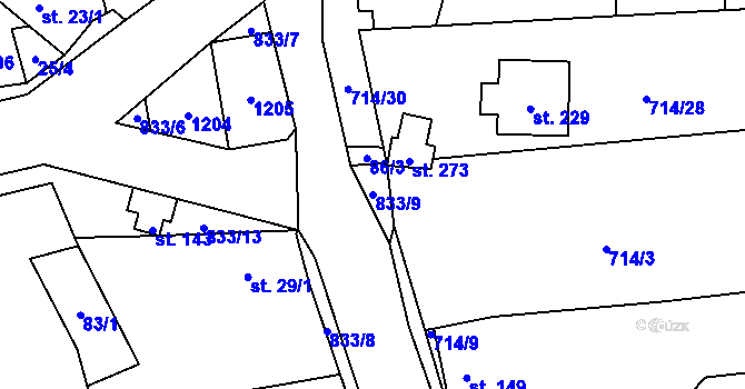Parcela st. 833/9 v KÚ Žerotín u Panenského Týnce, Katastrální mapa