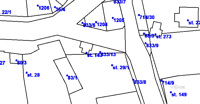 Parcela st. 833/13 v KÚ Žerotín u Panenského Týnce, Katastrální mapa
