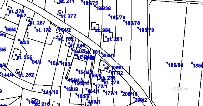 Parcela st. 869/1 v KÚ Žerotín u Panenského Týnce, Katastrální mapa