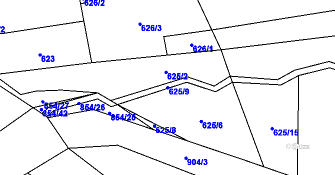 Parcela st. 625/9 v KÚ Žerotín u Panenského Týnce, Katastrální mapa
