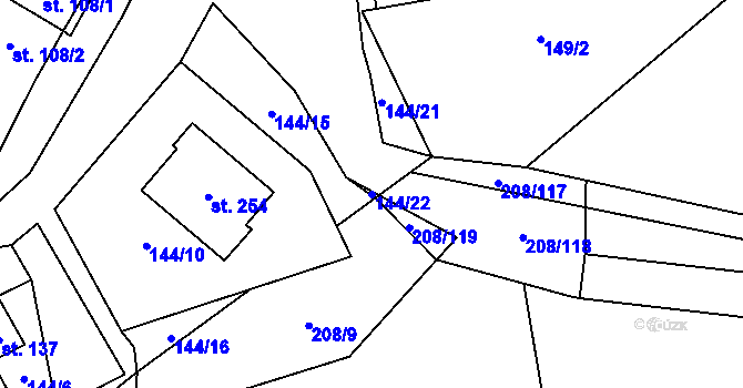 Parcela st. 144/22 v KÚ Žerotín u Panenského Týnce, Katastrální mapa