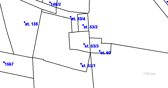 Parcela st. 53/3 v KÚ Panoší Újezd, Katastrální mapa