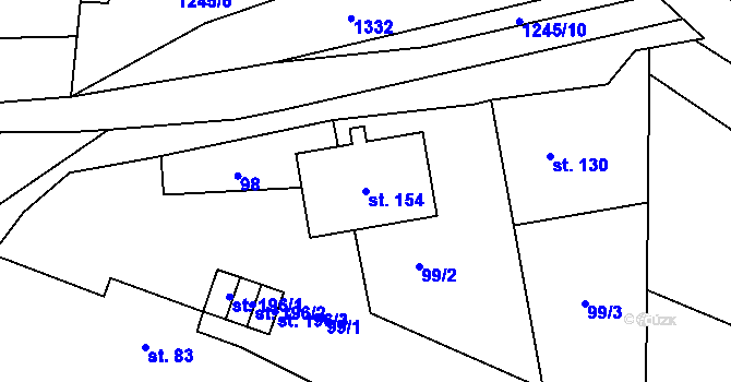 Parcela st. 154 v KÚ Panoší Újezd, Katastrální mapa