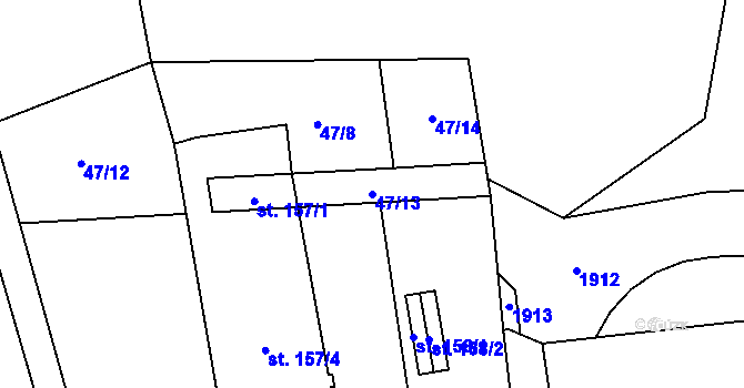 Parcela st. 47/13 v KÚ Panoší Újezd, Katastrální mapa