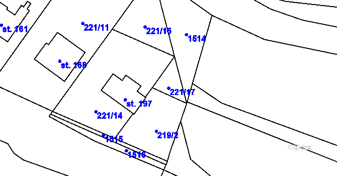 Parcela st. 221/17 v KÚ Panoší Újezd, Katastrální mapa