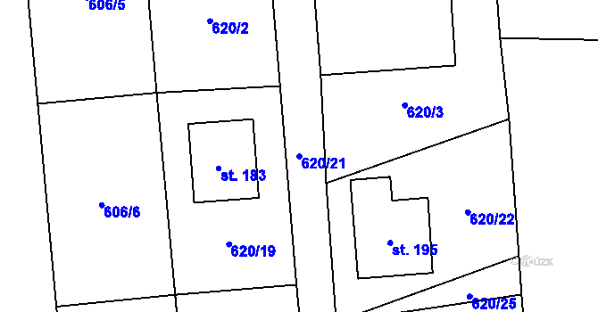 Parcela st. 620/21 v KÚ Panoší Újezd, Katastrální mapa