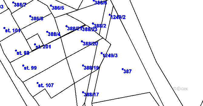 Parcela st. 1249/3 v KÚ Panoší Újezd, Katastrální mapa
