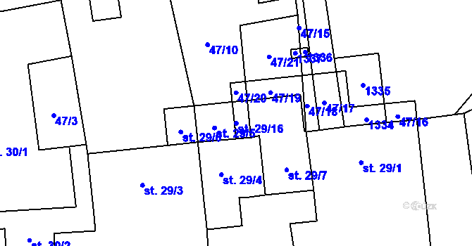 Parcela st. 29/16 v KÚ Panoší Újezd, Katastrální mapa
