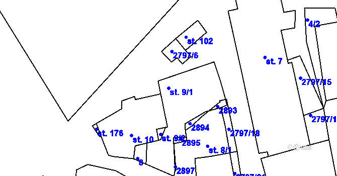 Parcela st. 9/1 v KÚ Panská Lhota, Katastrální mapa