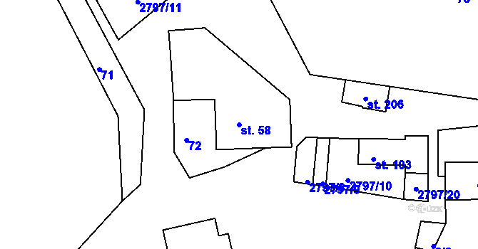 Parcela st. 58 v KÚ Panská Lhota, Katastrální mapa