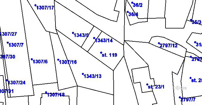 Parcela st. 119 v KÚ Panská Lhota, Katastrální mapa