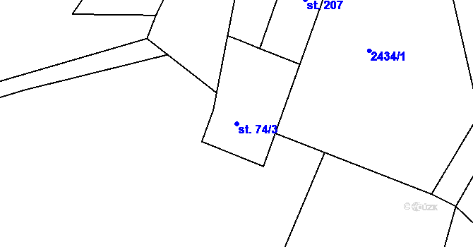Parcela st. 74/3 v KÚ Panská Lhota, Katastrální mapa