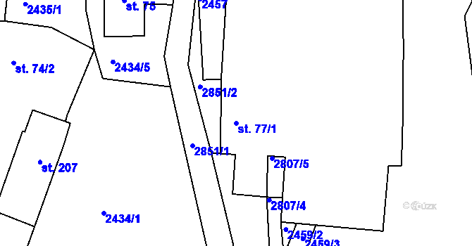 Parcela st. 77/1 v KÚ Panská Lhota, Katastrální mapa
