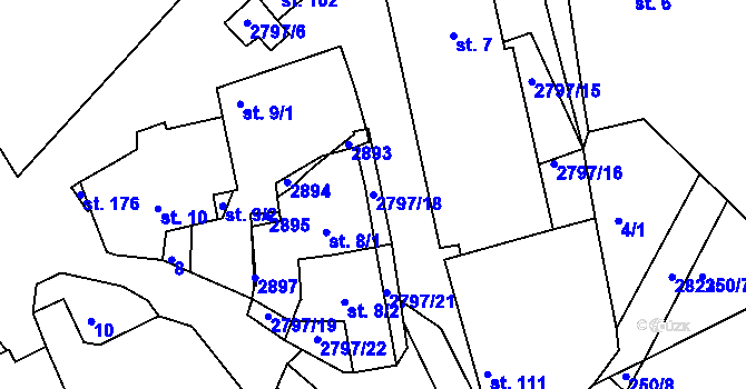 Parcela st. 2797/18 v KÚ Panská Lhota, Katastrální mapa