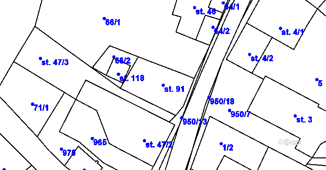 Parcela st. 91 v KÚ Panské Dubenky, Katastrální mapa