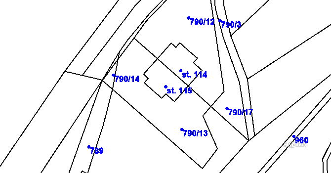 Parcela st. 115 v KÚ Panské Dubenky, Katastrální mapa
