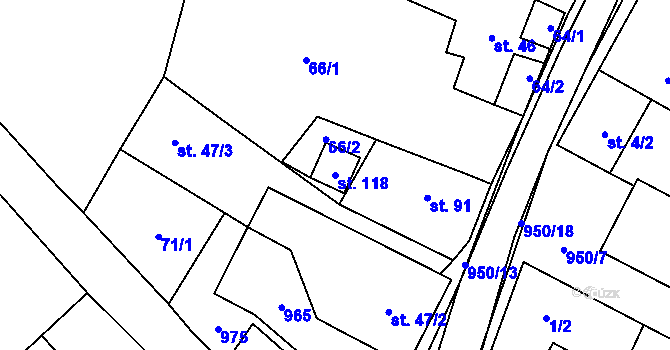 Parcela st. 118 v KÚ Panské Dubenky, Katastrální mapa
