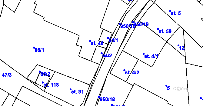 Parcela st. 64/2 v KÚ Panské Dubenky, Katastrální mapa