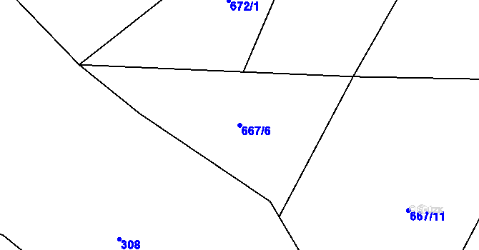 Parcela st. 667/6 v KÚ Panské Dubenky, Katastrální mapa