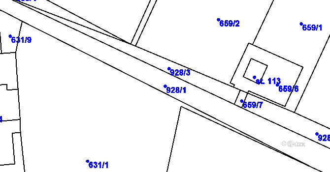 Parcela st. 928/1 v KÚ Panské Dubenky, Katastrální mapa