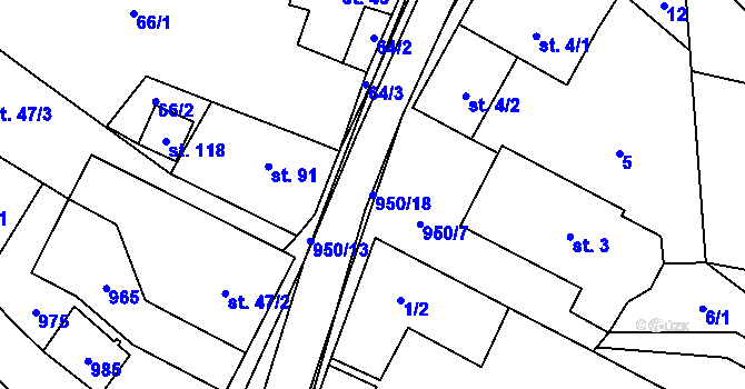 Parcela st. 950/18 v KÚ Panské Dubenky, Katastrální mapa